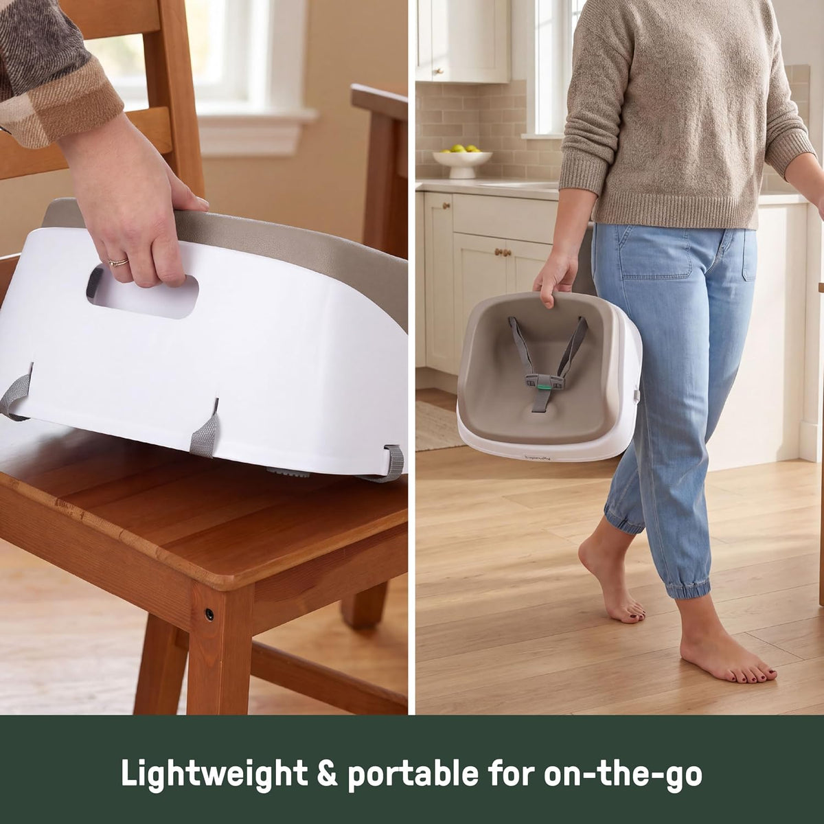 Ingenuity SmartClean Toddler Booster Seat for Dining Table with 3-Point Harness Straps, Oat