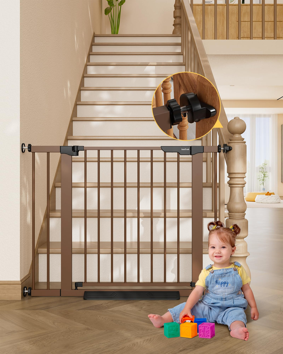 InnoTruth 29.6-39.1 in Wide Baby Gate for Stairs and Doorways, White