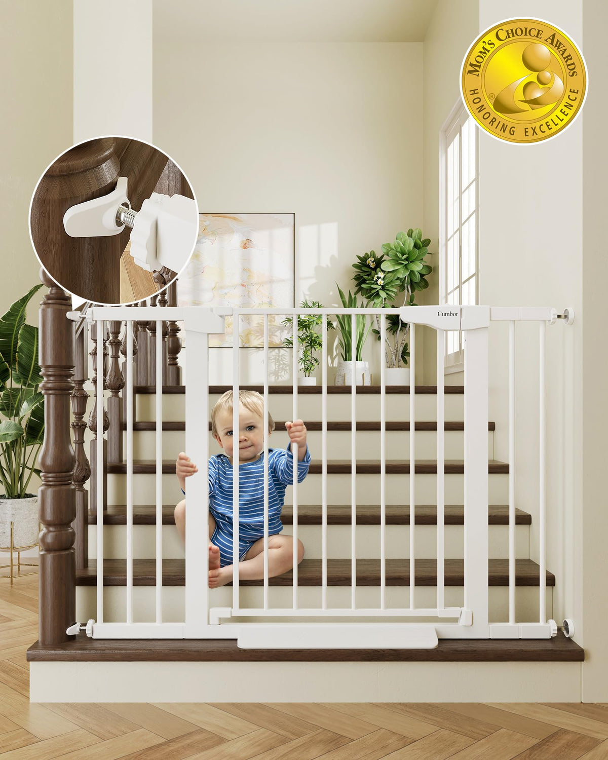 Cumbor 30-46" Baby Gate for Stairs, Auto Close Dog Gate for the House Black