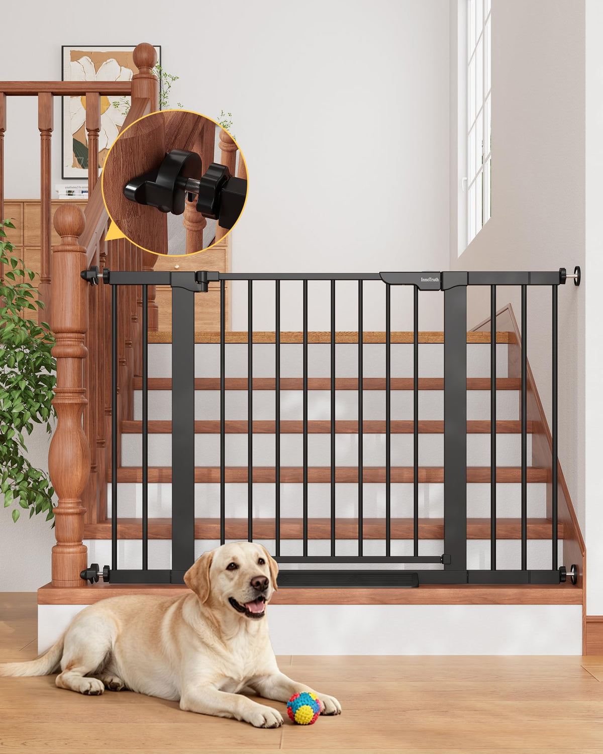 InnoTruth 29.6-39.1 in Wide Baby Gate for Stairs and Doorways, White