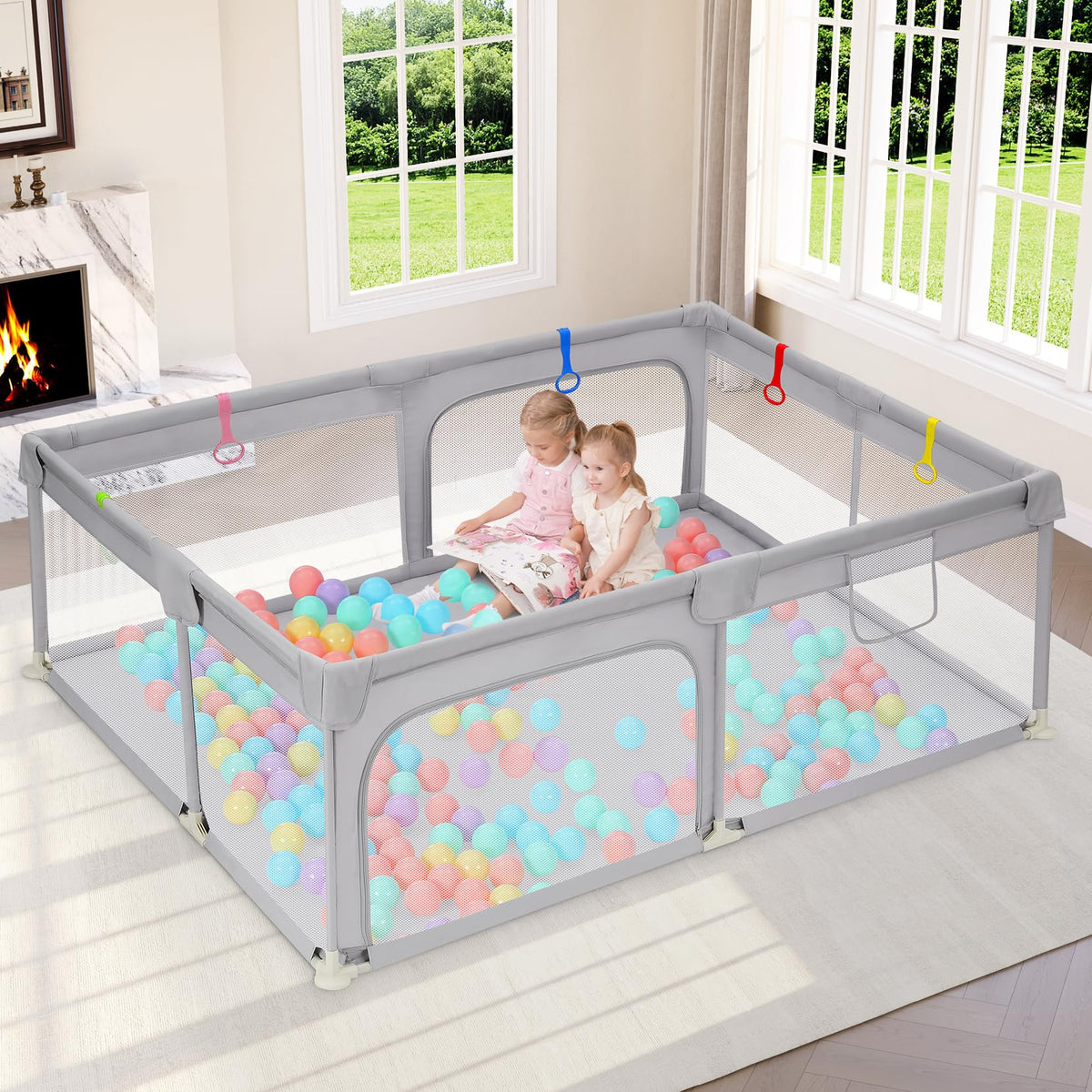 Dripex Small Baby Playpen, 47"x47" Play Pen for Babies, Dark Gray