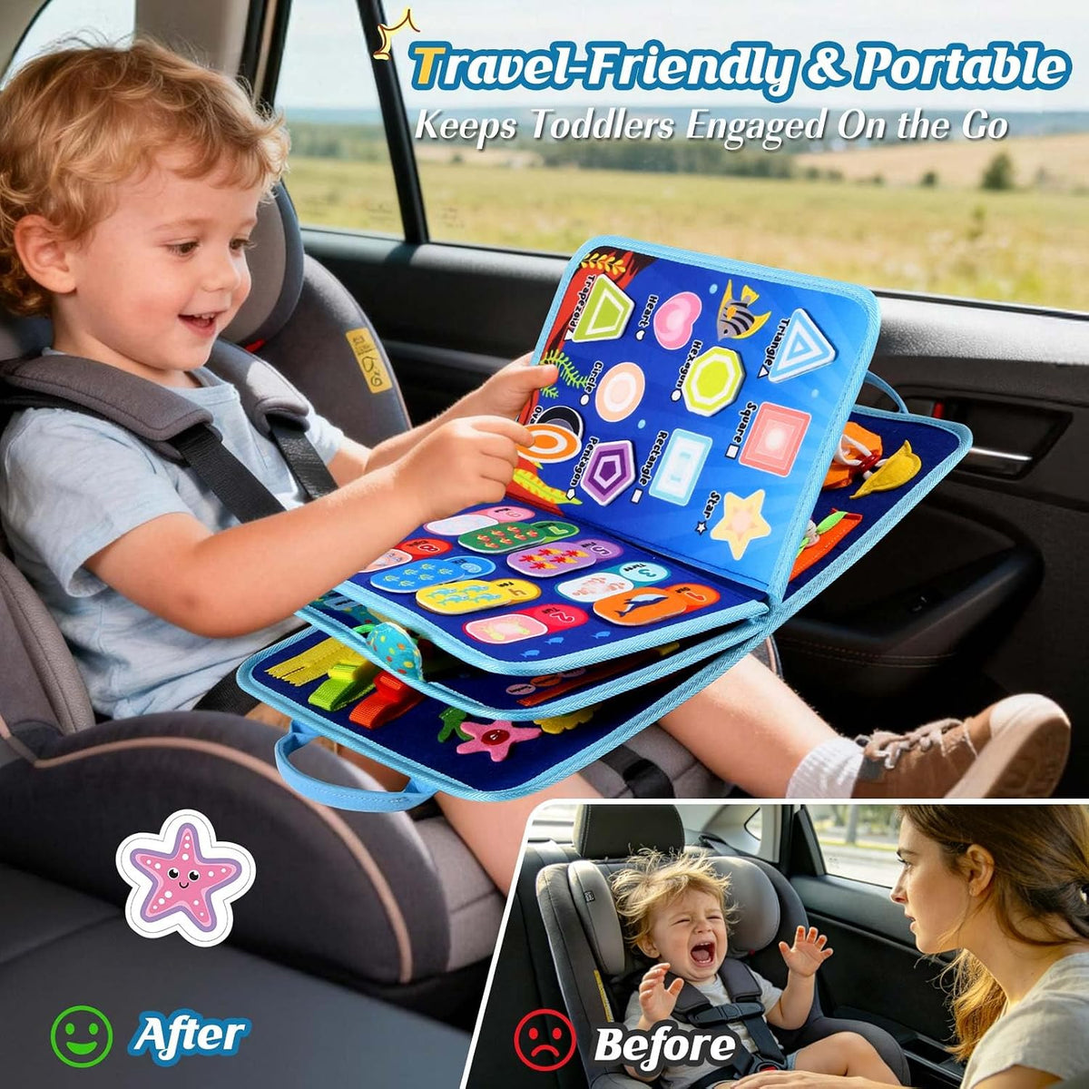 Winblo Toddler Busy Board - Montessori Toys for Toddler Boy Girl Birthday Gift, Educational Learning Sensory Busy Book for Toddlers Boys, Toddlers Activities Travel Toys for Airplane Car