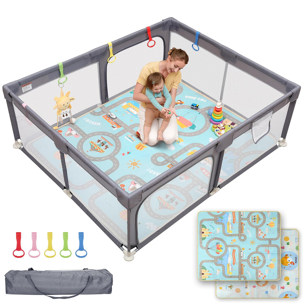Dripex Small Baby Playpen, 47"x47" Play Pen for Babies, Dark Gray