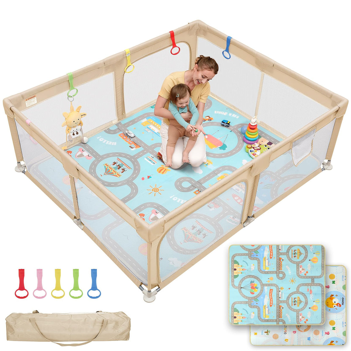 Dripex Small Baby Playpen, 47"x47" Play Pen for Babies, Dark Gray