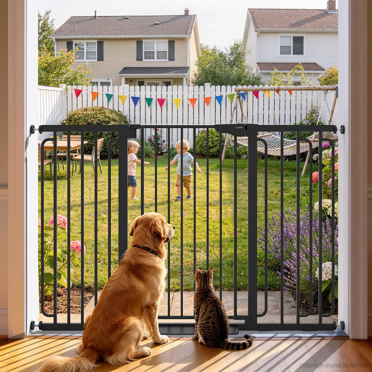 Cumbor 30-46" Baby Gate for Stairs, Auto Close Dog Gate for the House Black