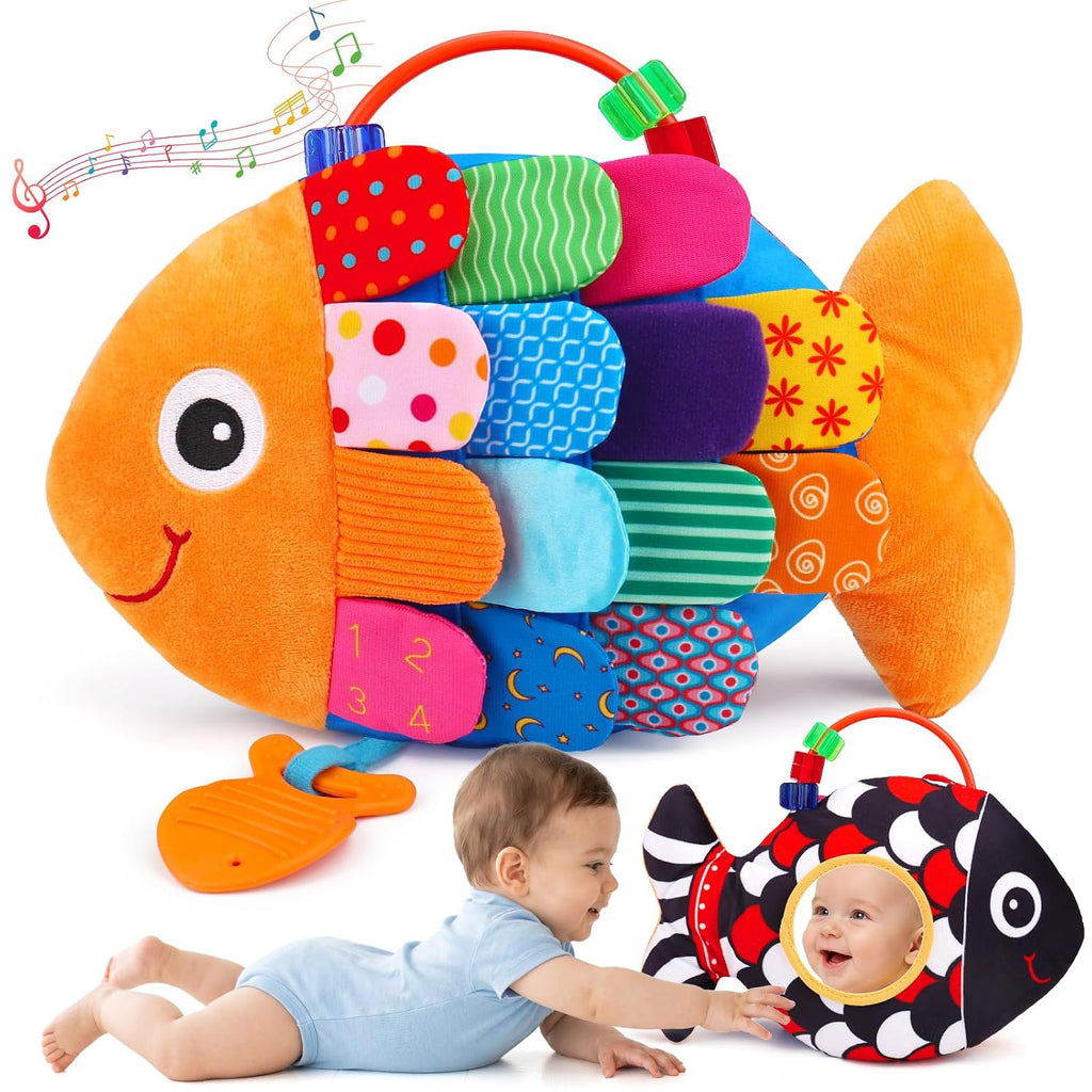 Baby Sensory Toys 0-6 Months Musical Tummy Time Stuffed Plush Flip Fish Toy